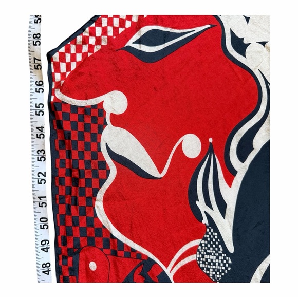 Vintage Silk Scarf Neck Wrap Tullo 60s 70s Pop Art Red White Mod Bag Accessory - Picture 11 of 13